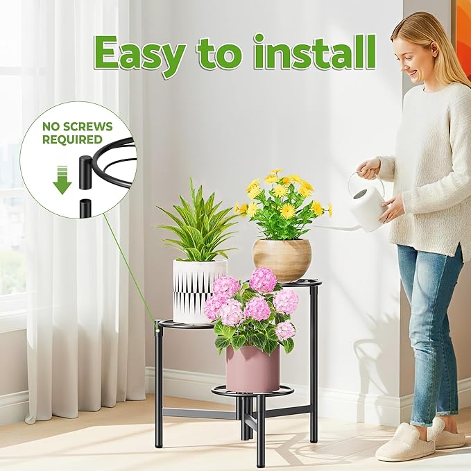 3 Tier Plant Stand Outdoor Tall Metal Corner Plant Stand for Patio Garden Balcony Living Room Bedroom Indoor Tiered Plant Shelf Black Kite