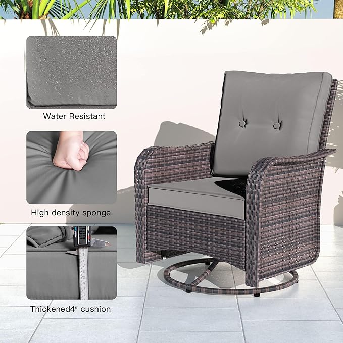 Kullavik 9 Pieces Outdoor Patio Furniture Set,PE Wicker Rattan Sectional Sofa Patio Conversation Sets with Swivel Rocking Chairs Set,Grey