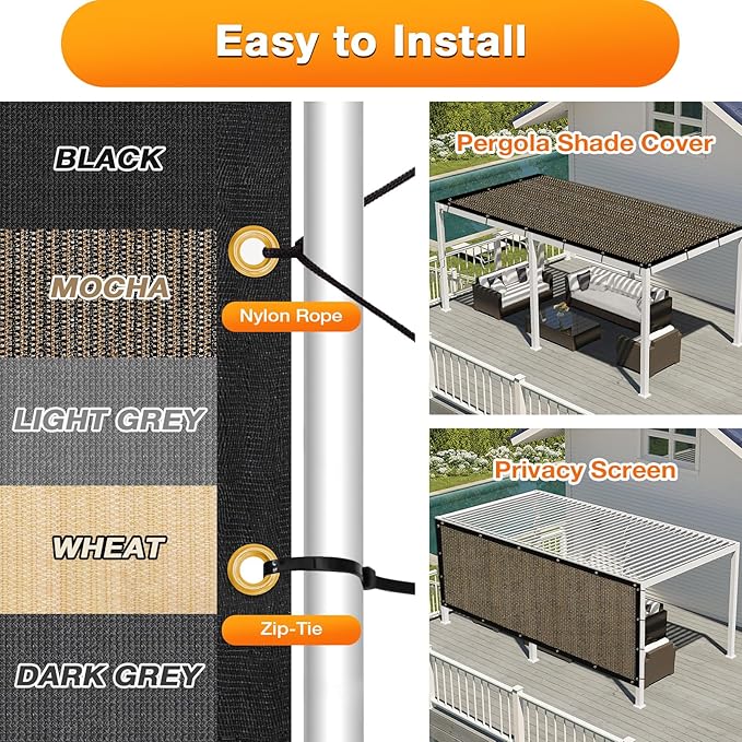 Artpuch Outdoor Pergola Shade Cover 9x10 FT Sun Shade Cloth with Grommets Mocha 90% UV Protection Canopy Patio Privacy Screen (Customized Available)