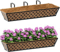 SPECILITE 30" Window Boxes Planters, Heavy Duty Metal Railing Planter Boxes, Adjustable Balcony Planters for Railing Hanging, with Coco Liner & Tool Set for Deck, Porch, and Patio Gardening (2 Pack)