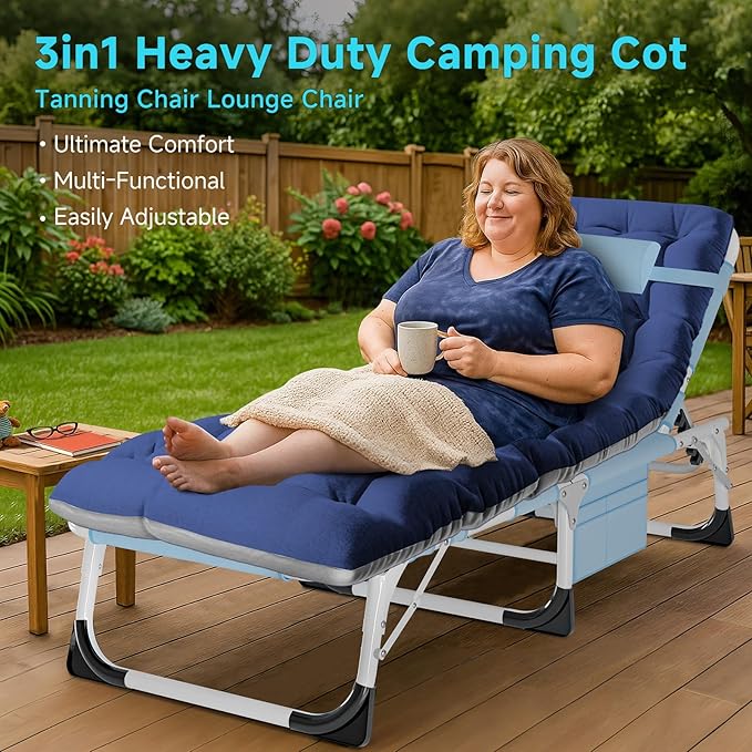ABORON Heavy Duty Tanning Chair, Outdoor 5-Position Folding Chaise Lounge Chair with Pad, Portable Beach Lounge Chair for Outdoor Sunbathing Patio Pool Lawn Deck Poolside