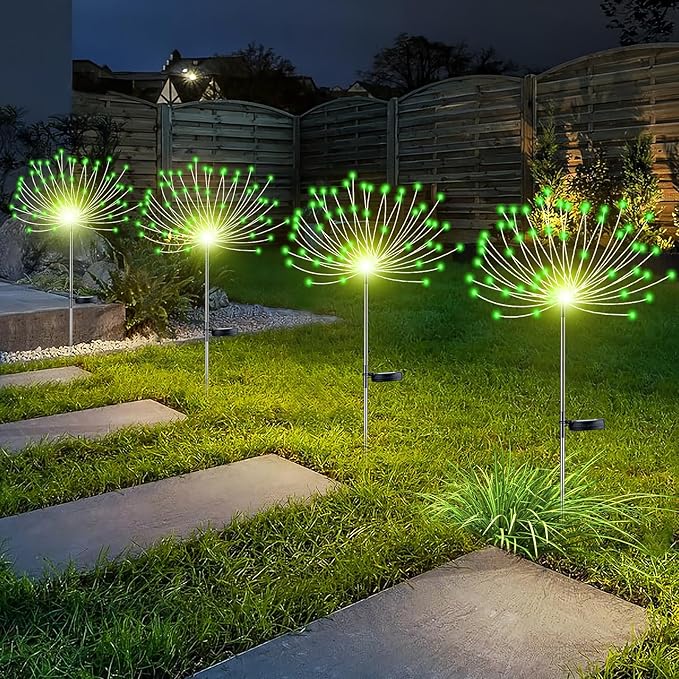 YOTOZU 4 PCS Solar Firework Light, Outdoor Solar Garden Decorative Lights 120 LED Powered 40 Copper Wires String DIY Landscape Light for Walkway Pathway Backyard Decor Parties Perfect Gifts(Green)