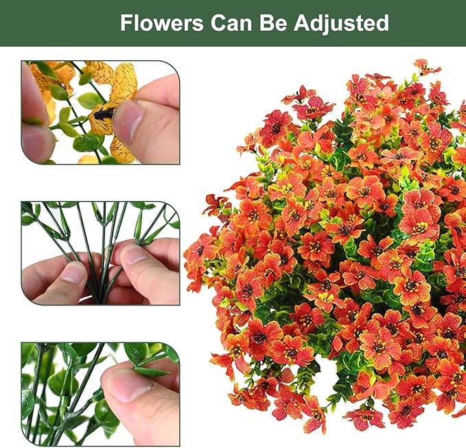 Artificial Flowers for Outdoor, UV Resistant Fake Silk Flowers, Realistic Faux Plants for Outside Indoor Porch Patio Window Box Planter Home Decor (14, Orange)