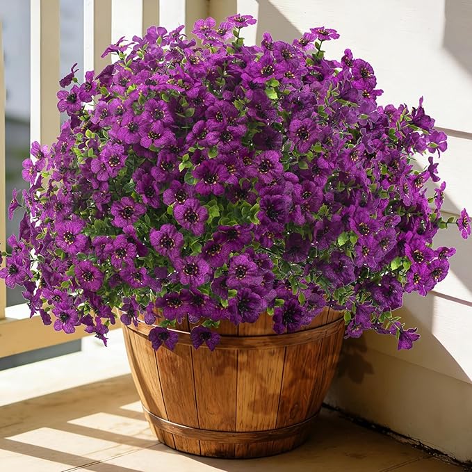 20 Bundles Artificial Flowers for Outdoors, UV Resistant Fake Plants Flowers Greenery Shrubs Plants for Decoration Outside Plants Hanging Planter Home Garden Decor (Purple)