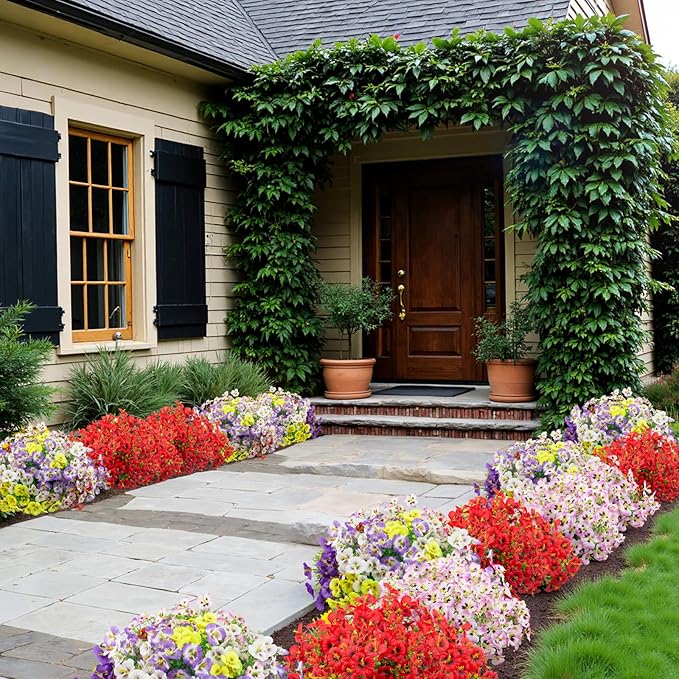 24 Bundles Artificial Pansy Flowers for Outdoor, Faux Silk Pansies Spring Flowers Outside for Planter Front Door Porch Patio Yard Window Box Home Decor (Pink)