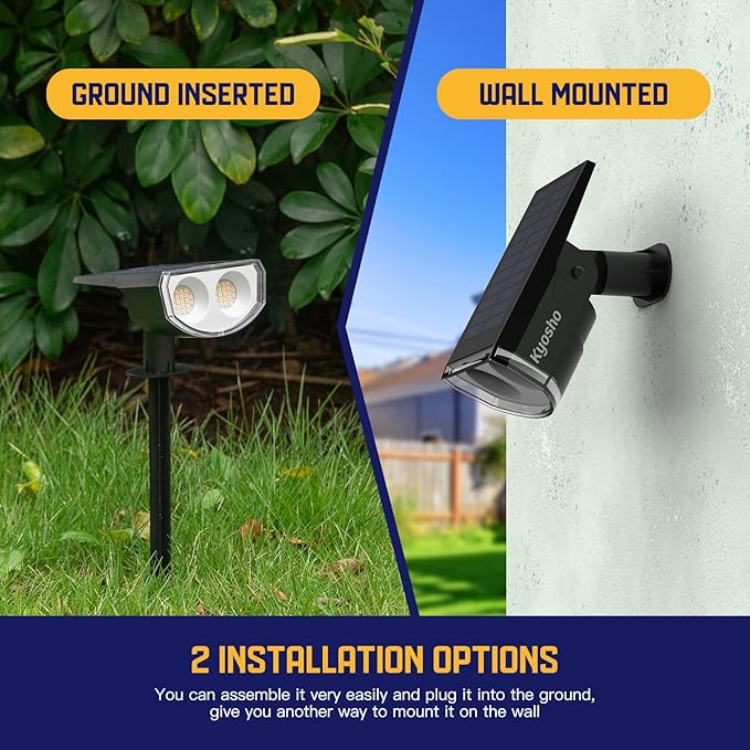 Kyosho Solar Spot Lights Outdoor Warm White, 38 LEDs Solar Landscape Lights IP67 Waterproof, 2-in-1 Outdoor Spotlights Garden Wall Lights with 3 Modes for Tree, Yard, Patio