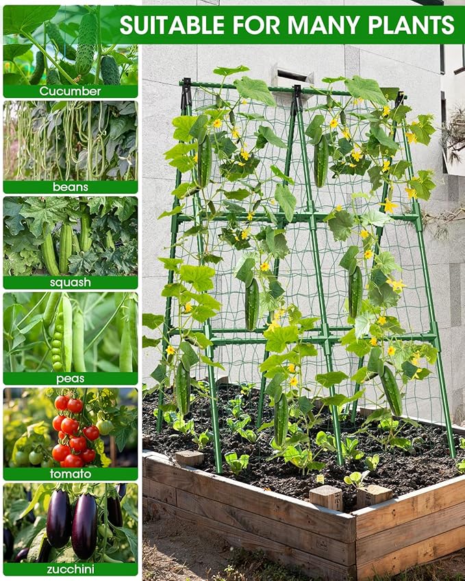 4 Pack Cucumber Trellis, Garden Trellis for Climbing Plants Outdoor, A-Frame Cucumber Trellis for Raised Bed, Plant Grow Support for Tomato, Squash, Vegetable, Flower(33"x47"x4Pcs)