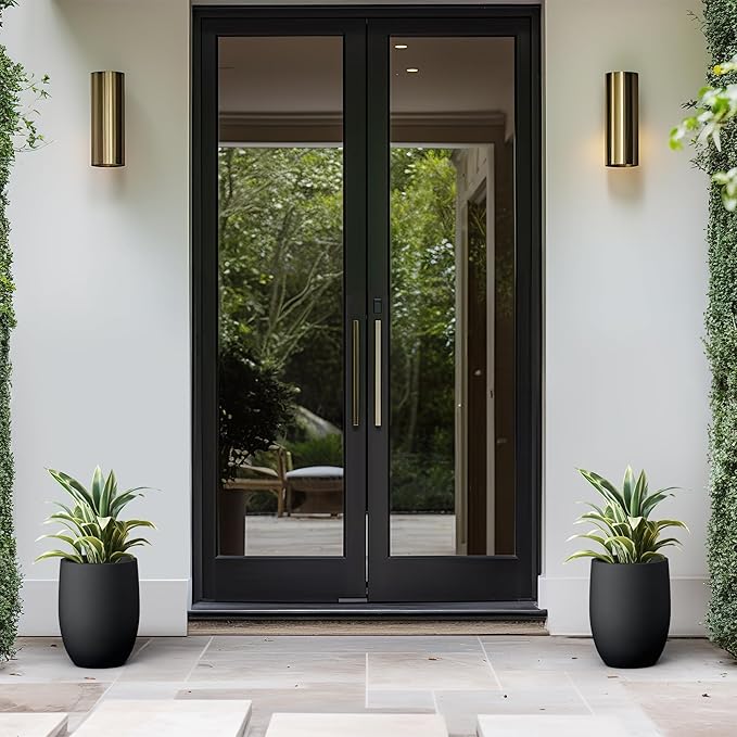 Kante 11.8 Inch Tall Concrete Planter, Large Indoor Outdoor Plant Pot with Drainage, Smooth Black Finish with Painted Interior, Ideal for Porch, Home, Garden, Patio