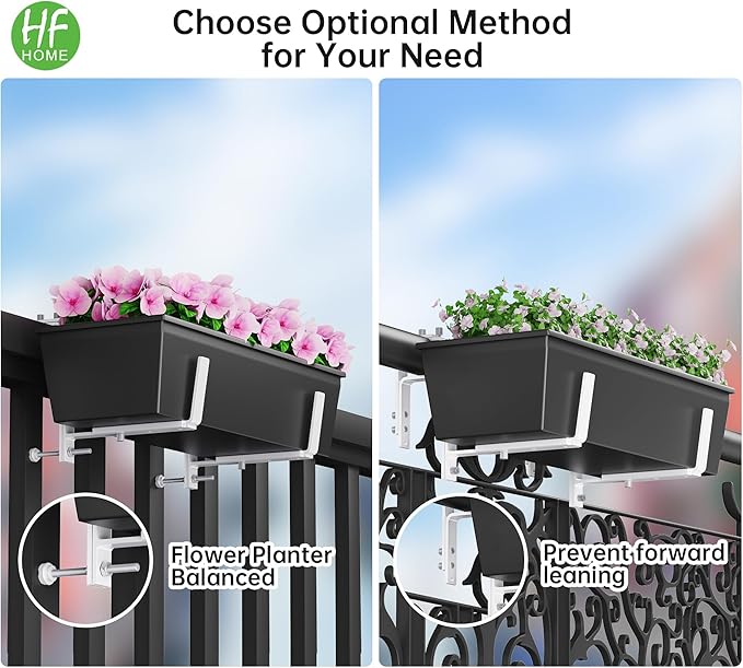 HFHOME Set of 4 Adjustable Window Planter Box Brackets, White Brackets for Window Boxes Planters, Planter Shelving with Adjustable Size The Width of The Bottom of The Planter Box (Patent Registered)
