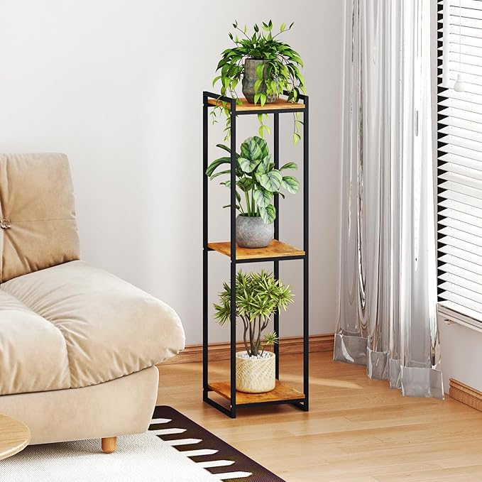 3-Tier Plant Stand Indoor, 45" Tall Modern Plant Shelf Corner Flower Pot Holder Organizer for Living Room Balcony Garden, Rustic Brown