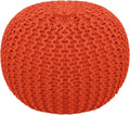 COTTON CRAFT Round Pouf - Hand Knitted Cotton Braid Cord Cable Dori Ottoman - Foot Stool Floor Pouf Footrest Accent Seat Furniture Bean Bag - Living Room Kids Room Nursery Dorm Décor - 20x14 - Orange
