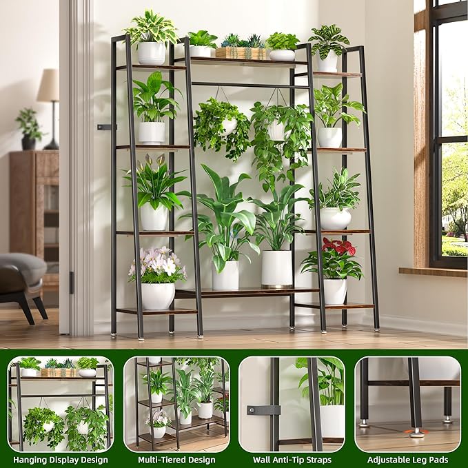 Plant Stand Indoor with Grow Lights, 6 Tiered Metal Plant Shelf, 55" Large Plant Stand for Indoor Plants Multiple, Corner Plant Holder Display Shelf, Tall Plant Rack for Living Room, Patio