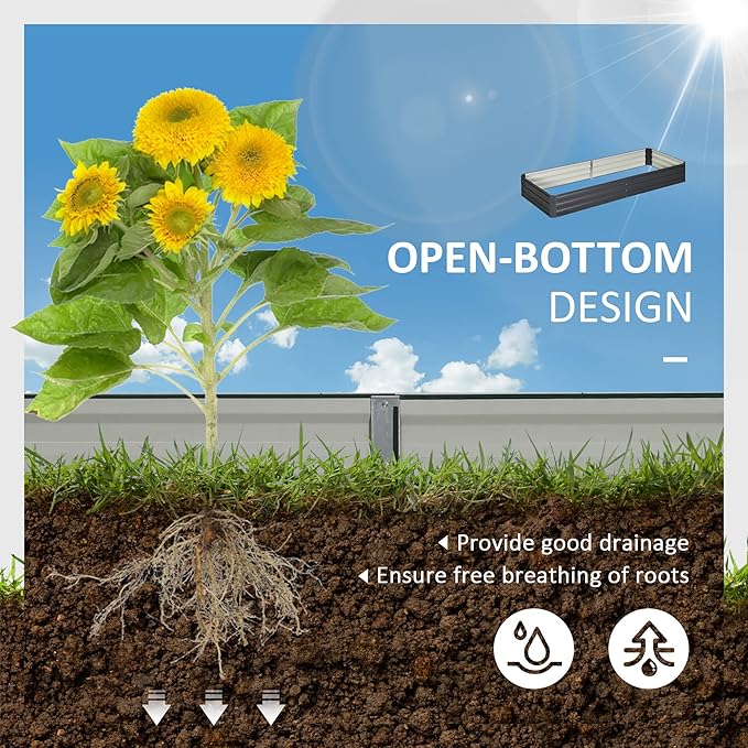 Outsunny Galvanized Raised Garden Bed, 8' x 3' x 1' Metal Planter Box, for Growing Vegetables, Flowers, Herbs, Succulents, Gray