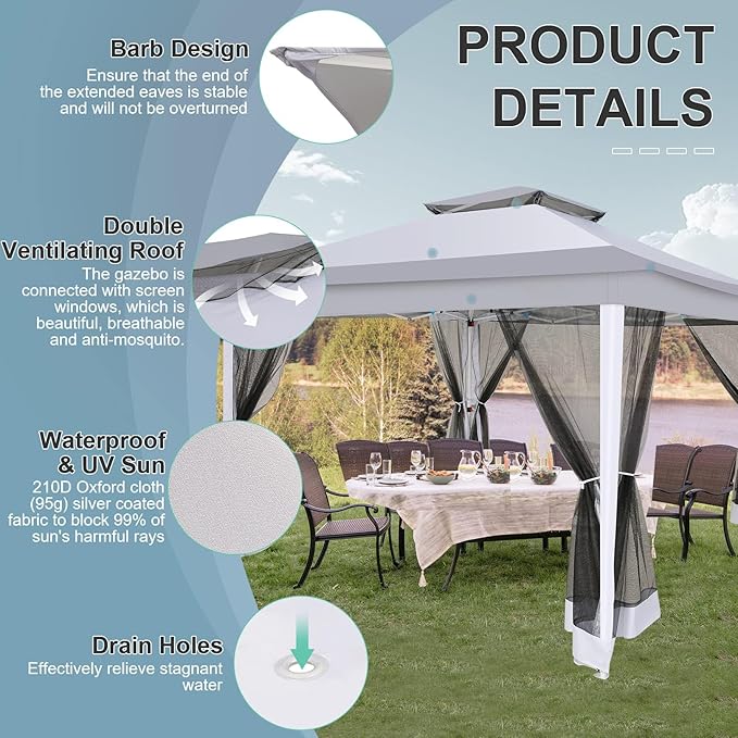 COBIZI 12x12 Pop up Gazebo on Clearance with Mosquito Netting, carpas para Patio Deals, Outdoor Canopy Tent with Portable Carrying Bag, Patio Gazebo for Garden Backyard & Lawn & Beach, Grey