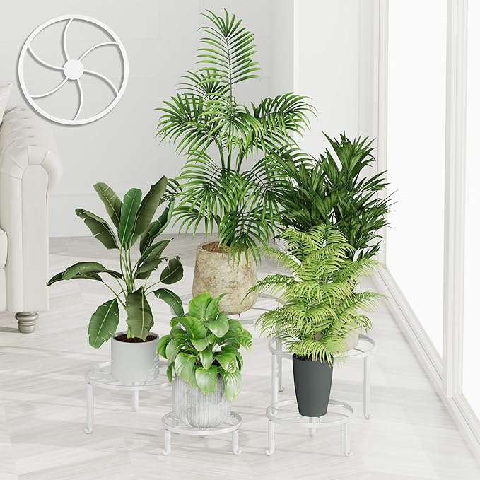 5 Pack Metal Plant Stand Indoor Outdoor Low Corner Plant Stand Heavy Duty Rustproof Iron Round Supports Rack for Planter Flower Pot Rack Display Shelf