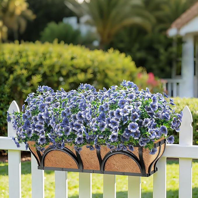 20 Bundles Artificial Flowers for Outdoors, UV Resistant Fake Plants Flowers Greenery Shrubs Plants for Decoration Outside Plants Hanging Planter Home Garden Decor (Blue)