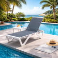 Kozyard Outdoor Chaise Lounge Chair, Full Flat Adjustable Patio Lounger with Aluminum Frame & Resin Legs, Textilene Fabric for Poolside, Backyard & Beach (Gray, Chair with Table)