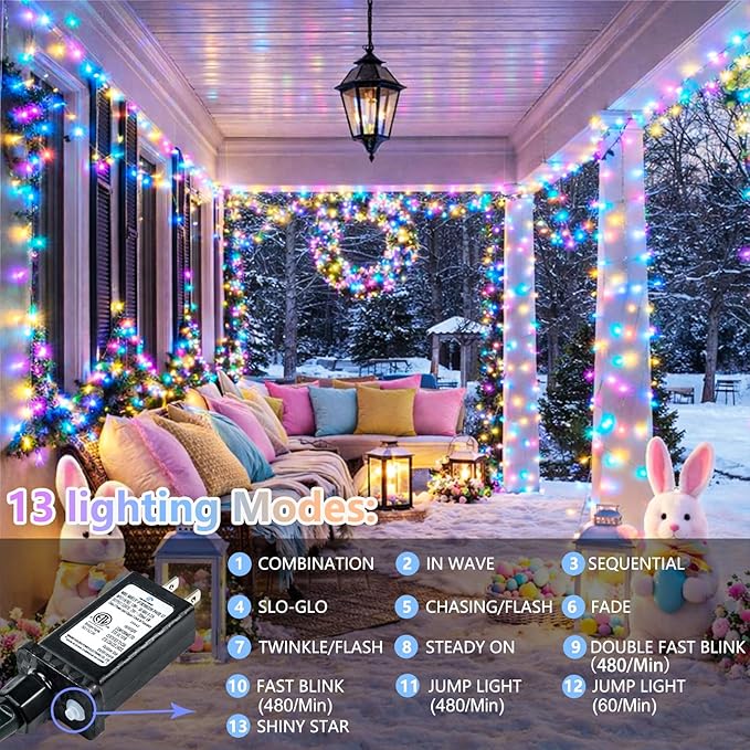 Connectable 200 LED Easter Lights Indoor Outdoor with Timer, 66FT 13 Modes Easter Pastel Lights Multicolor Lights, Waterproof Twinkle Fairy Lights Plug in Clear Wire for Christmas Bedroom Easter Decor