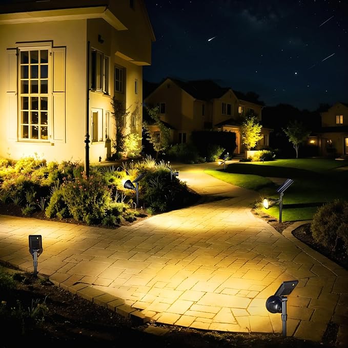 ROSHWEY Outdoor Solar Lights, 600LM Solar Garden Lights Waterproof Solar Spot Lights for Yard Backyard Patio Pond Garage (Warm White, 4Pack)