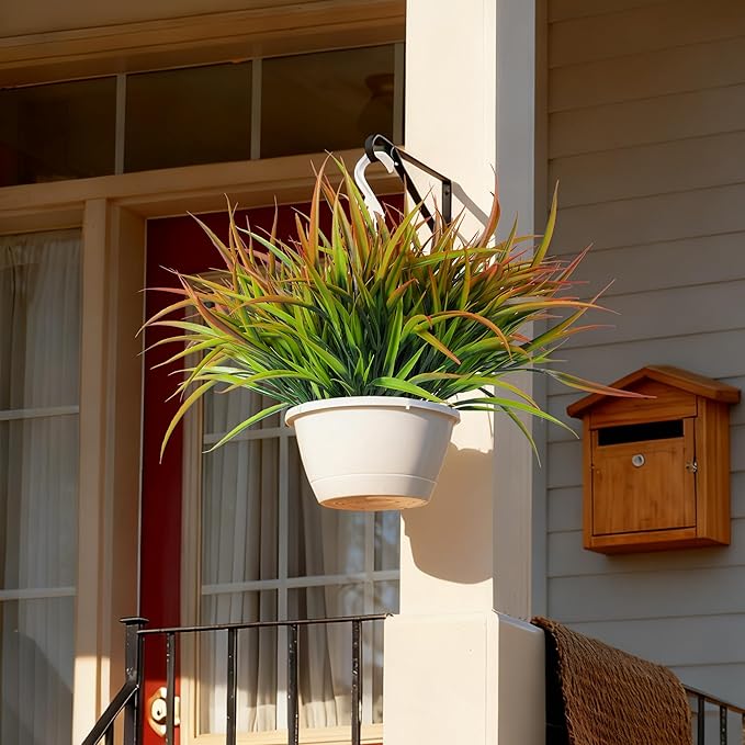 Ivydale 12Pcs Artificial Plants Outdoor Fake Plastic Grass Spring Decor UV Resistant Faux Greenery Stems Bushes Outside Fake Plants for Planters Patio Porch Window Box Pathway Garden Home Decor Yellow