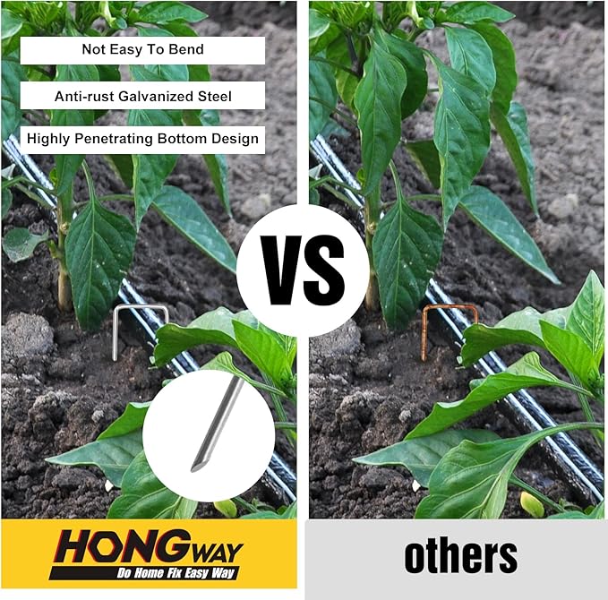 HongWay 120 Pack 12 Inch Landscape Staples, Garden Stakes 11 Gauge Galvanized Ground Staples Lawn Yard Tent Fence Stakes Landscaping Fabric Pins for Gardening Secure Outdoor Decorations
