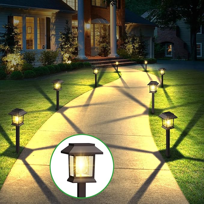 Solar Outdoor Lights, 12 Pack Solar Pathway Lights Waterproof, Landscape Lighting for Path Walkway Lawn Garden Yard Outside Décor, Brown
