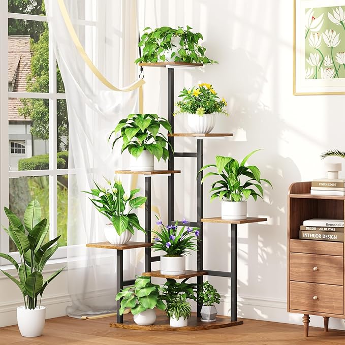 Corner Plant Stand Indoor with Grow Lights, 7 Tiered Plant Shelf Indoor, 43" Corner Plant Stands for Indoor Plants, Metal Plant Flower Display Shelves, Plant Organizer Rack for Living Room, Balcony, Home Decor