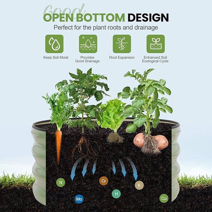 G GOOD GAIN Round Raised Garden Bed - 3Pcs 2x2x1ft Galvanized Steel Planter Boxes Outdoor with Rubber Edge Trim | Metal Raised Beds for Gardening Vegetables Flowers Fruits Herbs (Olive Green)