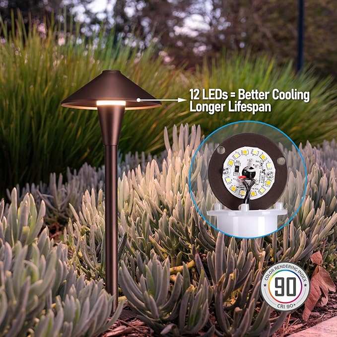 LEONLITE Update 5CCT Low Voltage Pathway Lights, LED Landscape Path Lights, 1800/2700/3000/4000/5000K, Flat Cone Head, 12-24V AC/DC, IP65 Outdoor Walkway Light, Oil Rubbed Bronze Aluminum, Pack of 6