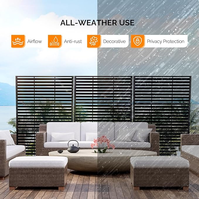 VINGLI Metal Privacy Screen for Outdoor, 72" x 49" Freestanding Privacy Fence Panels, Decorative Room Divider for Patio, Deck, Balcony, Pool