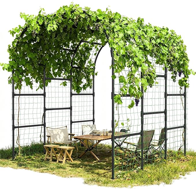 DoCred Garden Arch Trellis for Climbing Plants, 88 Inch Large Garden Trellises Outdoor Metal Plants Support Archway Arbor Tunnel for Vegetables Plant Cucumber Trellis Decoration, Black