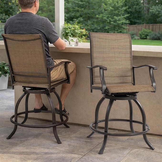Kozyard Isabella Outdoor Swivel Bar Stools, Counter Height Patio Swivel Chairs with Textilene Seat, High Outdoor Bar Chairs for Backyard, Bistro, and Patio Bars Beige