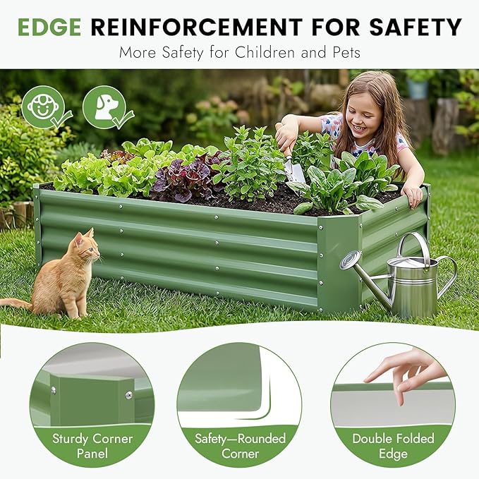 INNO STAGE Galvanized Raised Garden Bed Kit, 4x2x1FT Metal Raised Garden Beds for Vegetables, Rust-Resistant & Easy Assembly, Outdoor Raised Beds for Gardening, Flowers, Herbs (Green)