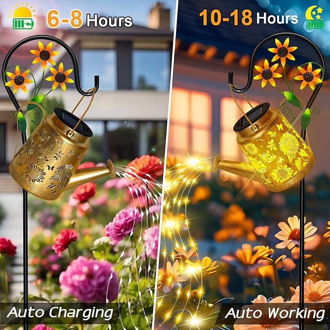 Sunflower Solar Watering Can Lights, Outdoor Waterproof Garden Lanterns with Shepherd Hook, Solar Garden Decor for Yard Outdoor Landscape Pathway, Gift for Women Mom Grandma, 2 Pack