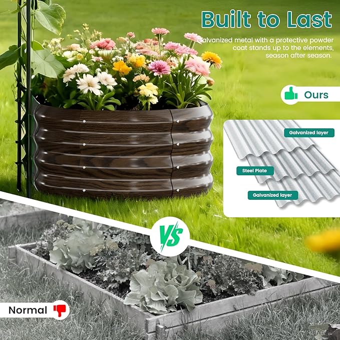 DoCred 3 in 1 Raised Garden Bed with 87in Tall Arch Trellis for Climbing Plants, Galvanized Planter Garden Box Outdoor for Gardening, Climbing Vegetables, Flower, Wood Grain