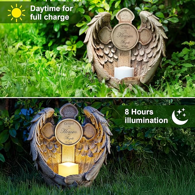 Solar Garden Angel Statue Light – Praying Guardian Angel Figurines for Outdoor Yard Decor Cemetery Decorations, Waterproof Garden Sculpture Memorial Gifts for Women, Mom, Grandma, Lover