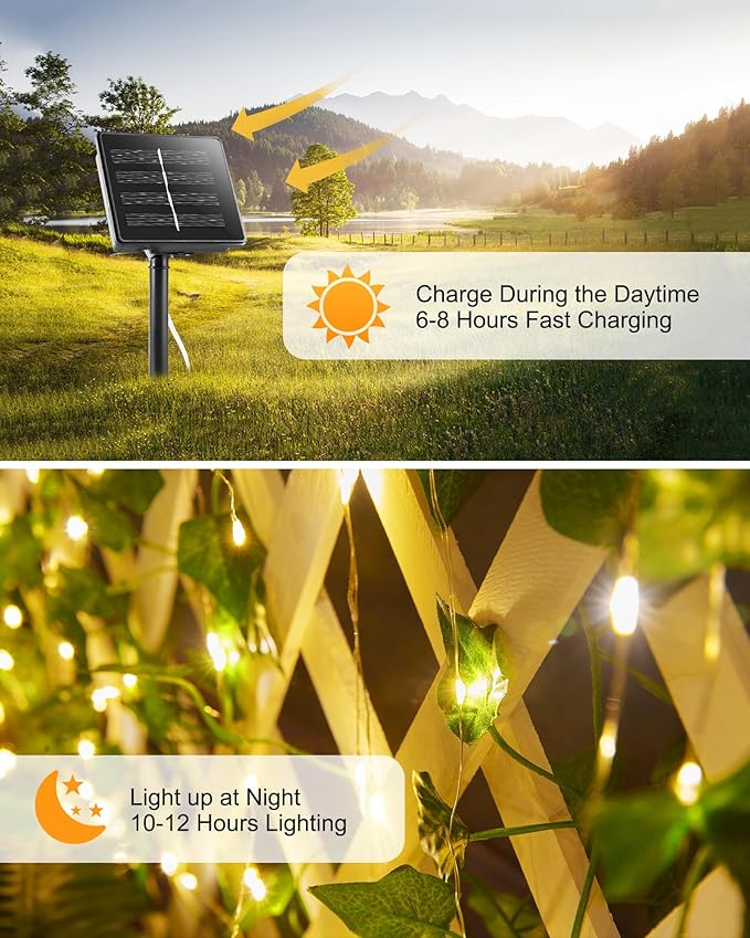 Brightown Solar Fairy Lights Outdoor, 2 Packs Total 66Ft Solar String Lights with Ivy, Plant Vine for Camping Outside Garden Yard Fence Wall