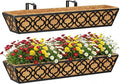 Y&M 2pcs 30" Window Boxes Horse Trough with Coconut Coir Liner,30 Inch Window Deck with Coco Liner, Black Metal Hanging Flower Planter Window Basket Deck Railing Planter Boxes for Outdoor Indoor