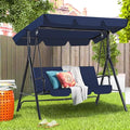 AECOJOY Porch Swing with Stand, 3-Seat Outdoor Clearance Porch Swings for Adults, Outdoor Patio Swing with Adjustable Canopy & Removable Cushion for Backyard, Garden, Yard, Poolside, Balcony (Blue)