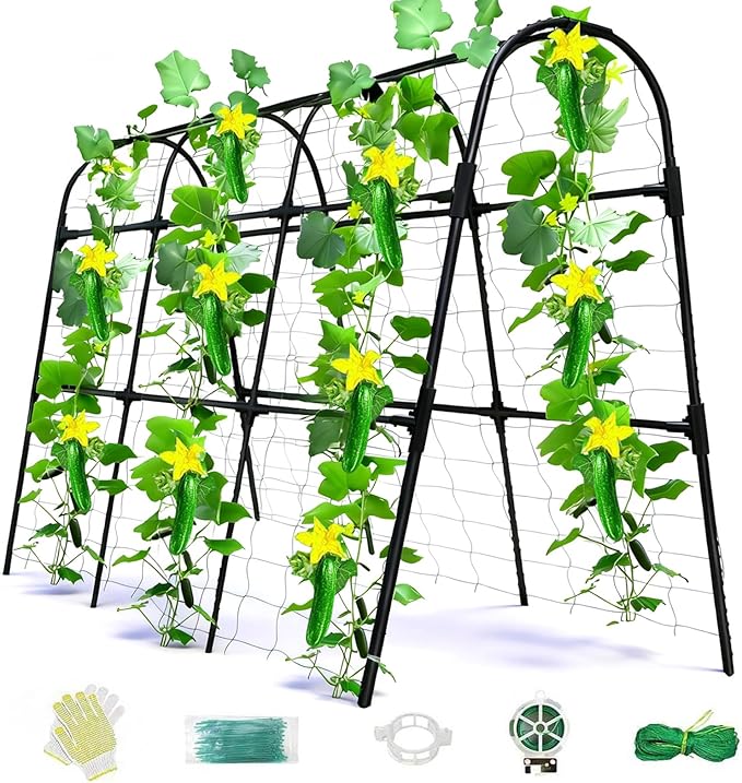 Cucumber Trellis for Raised Bed, U-Shape Garden Arch Metal Support for Climbing Plants, Metal Arch Plant Support Vegetables Trellis, Plant Support for Vine Outdoor (Black, 47*30*47inch(L*W*H))