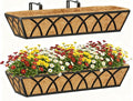 24 Inch Window Deck with Coco Liner, 24" Window Boxes Horse Trough with Coconut Coir Liner, Fence Metal Hanging Flower Planter Window Basket Deck Railing Planter Boxes for Outdoor Garden Lawn, 2pcs