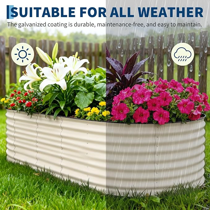 Garvee 4 Pack Galvanized Raised Garden Bed, 8x4x2 ft Metal Planter Box for Flowers Herbs Vegetables, Rust-Resistant Raised Garden Beds for Gardening, Easy Assembly Outdoor Garden Box & Planters,Beige