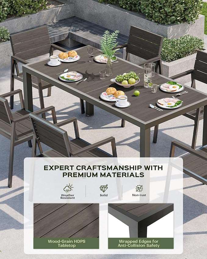 5-Piece Outdoor Dining Set, Aluminum Dining Table Set for 4, Patio Table and Chairs Set with Umbrella Hole, All Weather HDPS Outdoor Table and Chairs for 4 (Charcoal)