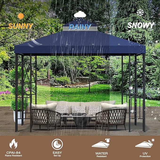10x10 Canopy Replacement Top Double Tiered Gazebo Cover for Yard, Patio & Garden Durable Sunshade Replacement (Navy Blue)