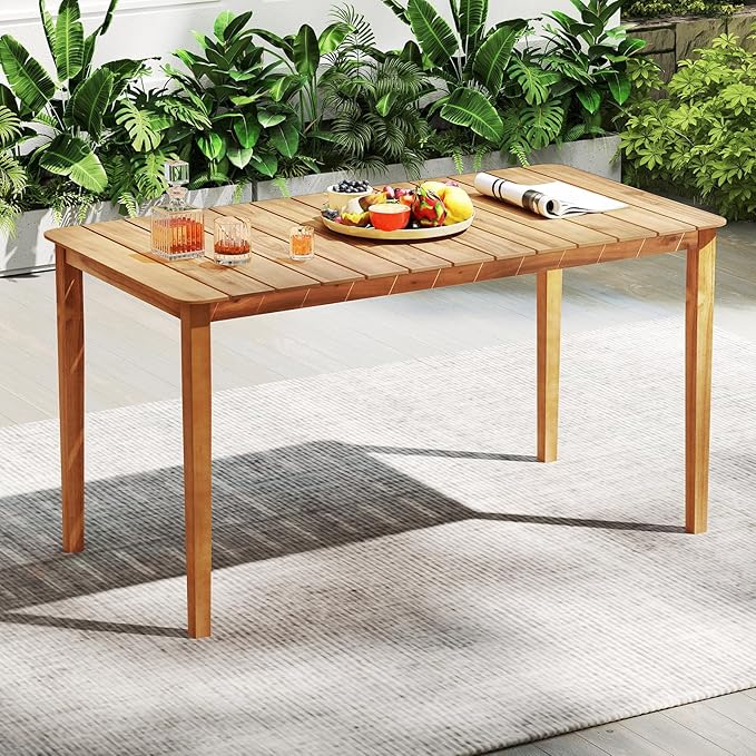 Tangkula 54" Acacia Wood Patio Dining Table for 6, Rectangular 4-6 People Patio Table with Slatted Tabletop, Indoor Outdoor Farmhouse Dining Table for Yard, Garden, Poolside, Deck