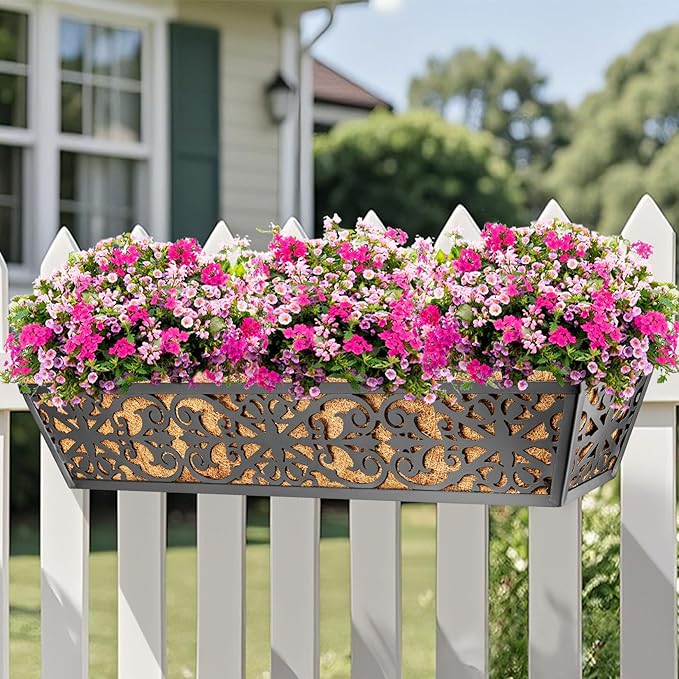 6 Pack 30 Inch Window Boxes Planters Railing Planter Box with Adjustable Brackets & Coco Liners Fabric Plant Grow Bags Deck Railing Planter Boxes Balcony Hanging Flower Box for Outdoor Plants