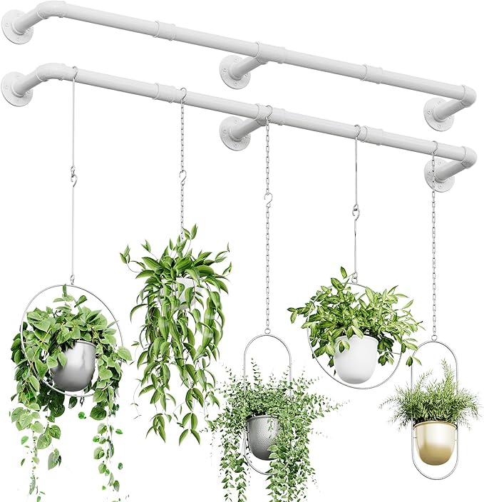 Bamworld Window Plant Hanger Indoor 63in 2PCS Hanging Planters for Indoor Plants Hanging Plants Holder Hanging Rod Window Plant Shelves Wall Planters Pot/Chain/Plant Not Included (White)
