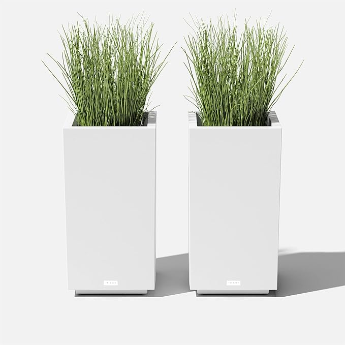 Veradek Block Series Pedestal Planter - Tall Planter for Indoor or Outdoor Front Porch | All-Weather Use with Removable Insert Bucket | Modern Décor for Flowers, Tall Trees, Faux Plants