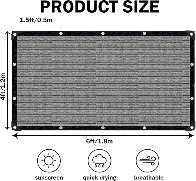 Grey Sun Shade Cloth,Pergola Shade Cover with Reinforced Grommets,90% Shade Fabric Fence Privacy Screen Balcony,Pergola Shade Cover Canopy Garden Carport Porch Deck Patio,4x6FT