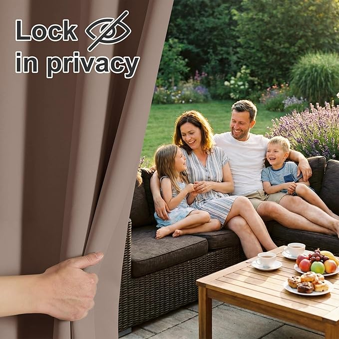 RYB HOME Outdoor Curtains for Patio Waterproof Block Sunlight Thermal Insulated Privacy Assured Thick Outside Curtains for Porch, Gazebo, Pergola, W52" x L95", Mocha, 1 Panel